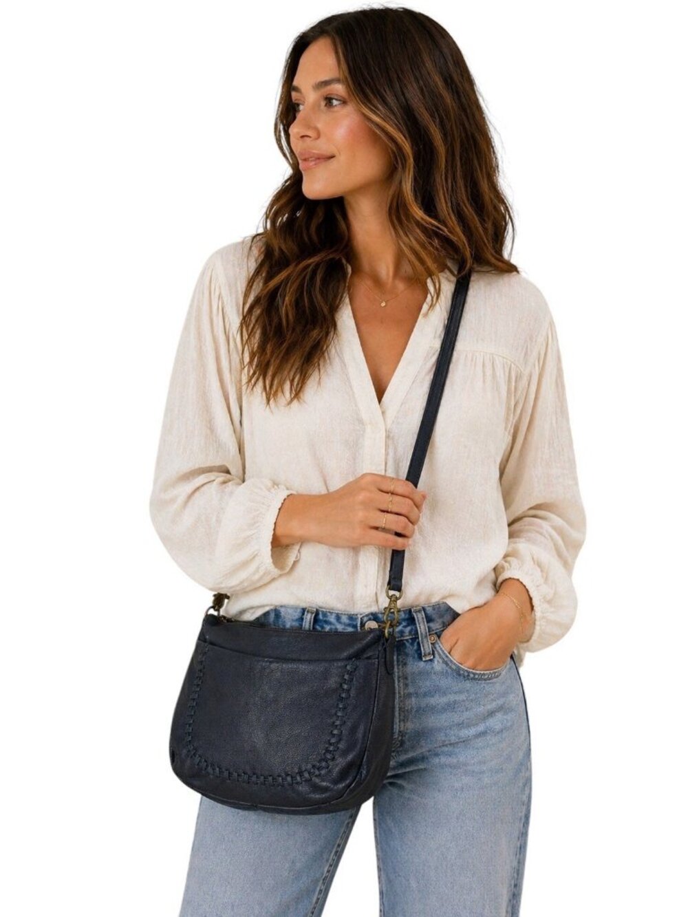 The Sak Collective Black Soft Pebbled Leather Adjustable Shoulder Bag Purse